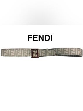 Fendi Gray FF Logo Canvas Belt with Black Double F Buckle